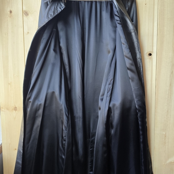 Saki Italian Nappa Black Leather Long Trench Coat Mens Large - Picture 11 of 11